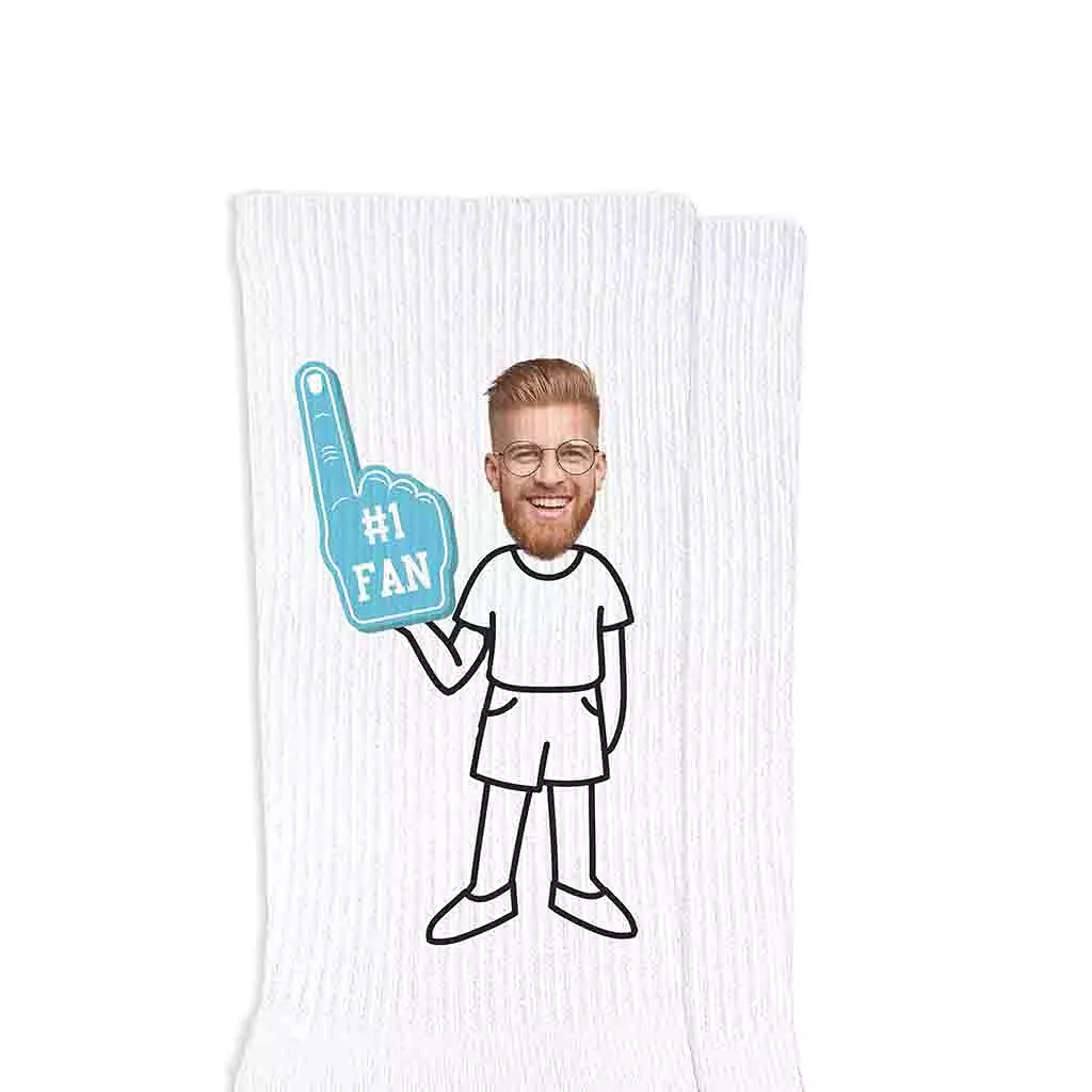 #1 Fan Photo Socks for Men Printed on Cotton Crew Socks