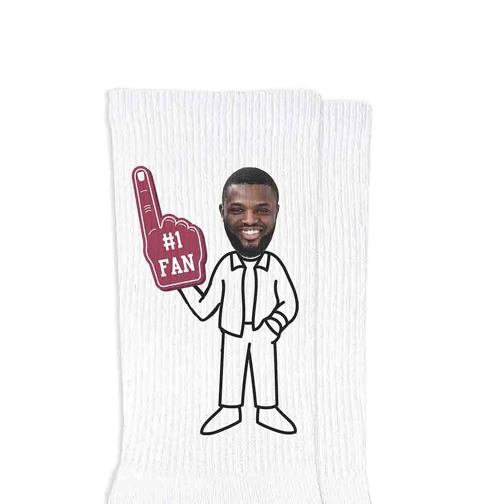 #1 Fan Photo Socks for Men Printed on Cotton Crew Socks