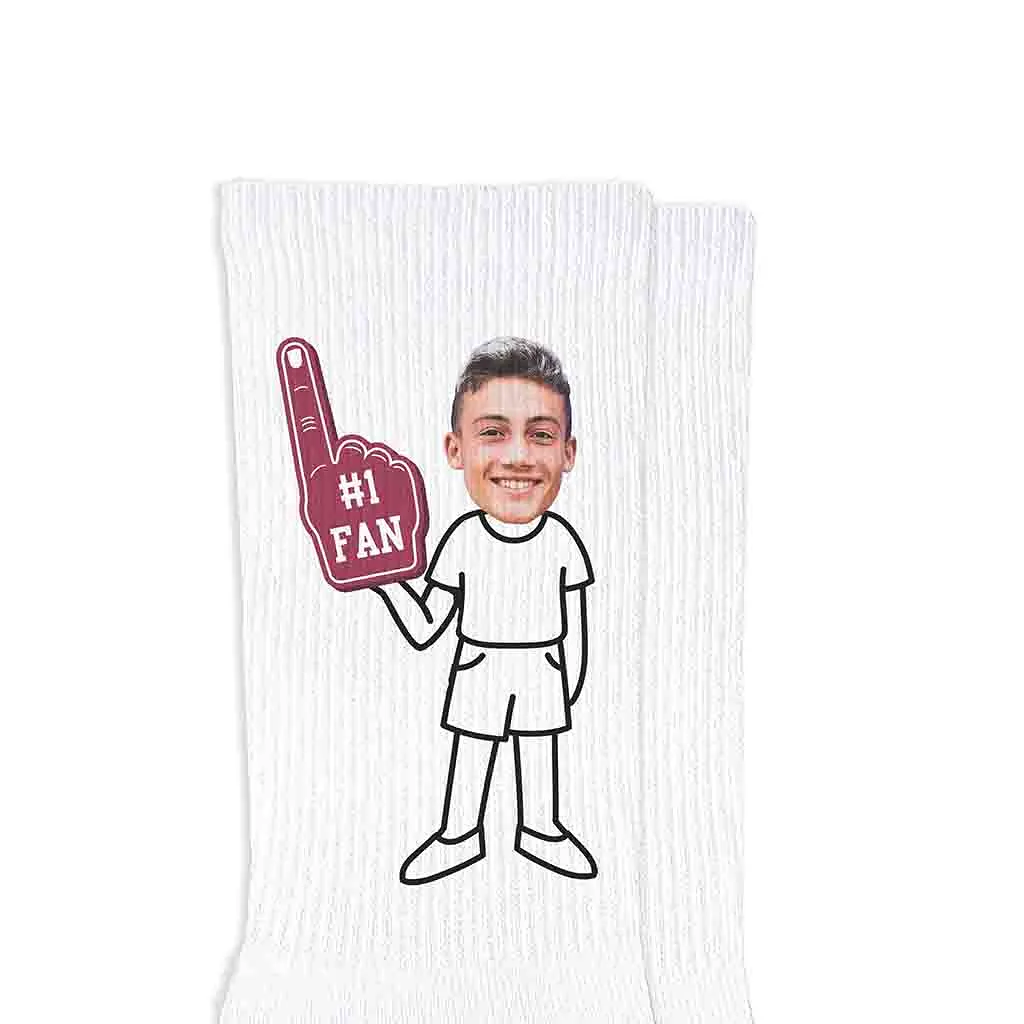 #1 Fan Photo Socks for Men Printed on Cotton Crew Socks