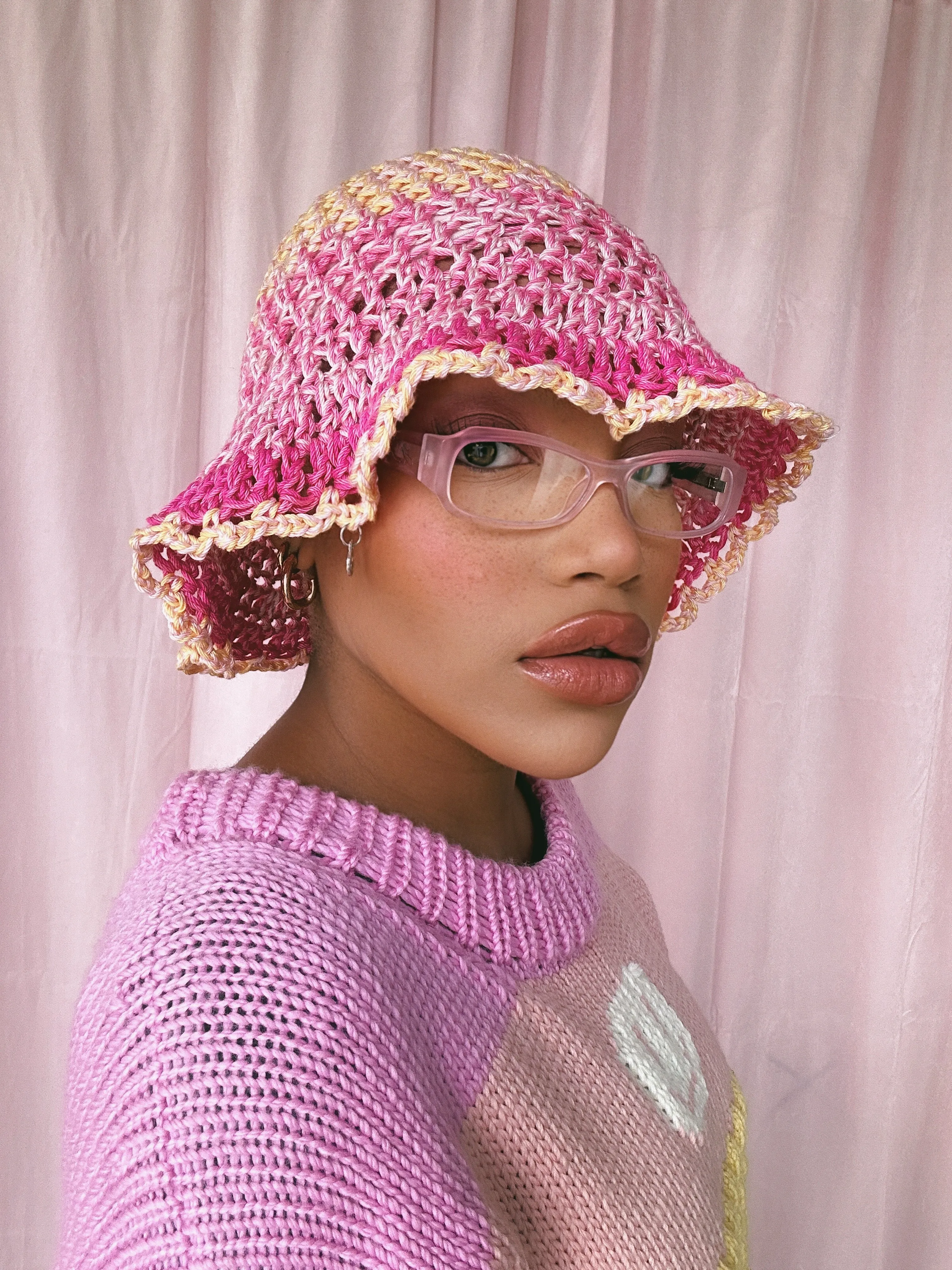 (1 Of 1) Orange and Pink Crochet Hat - READY TO SHIP