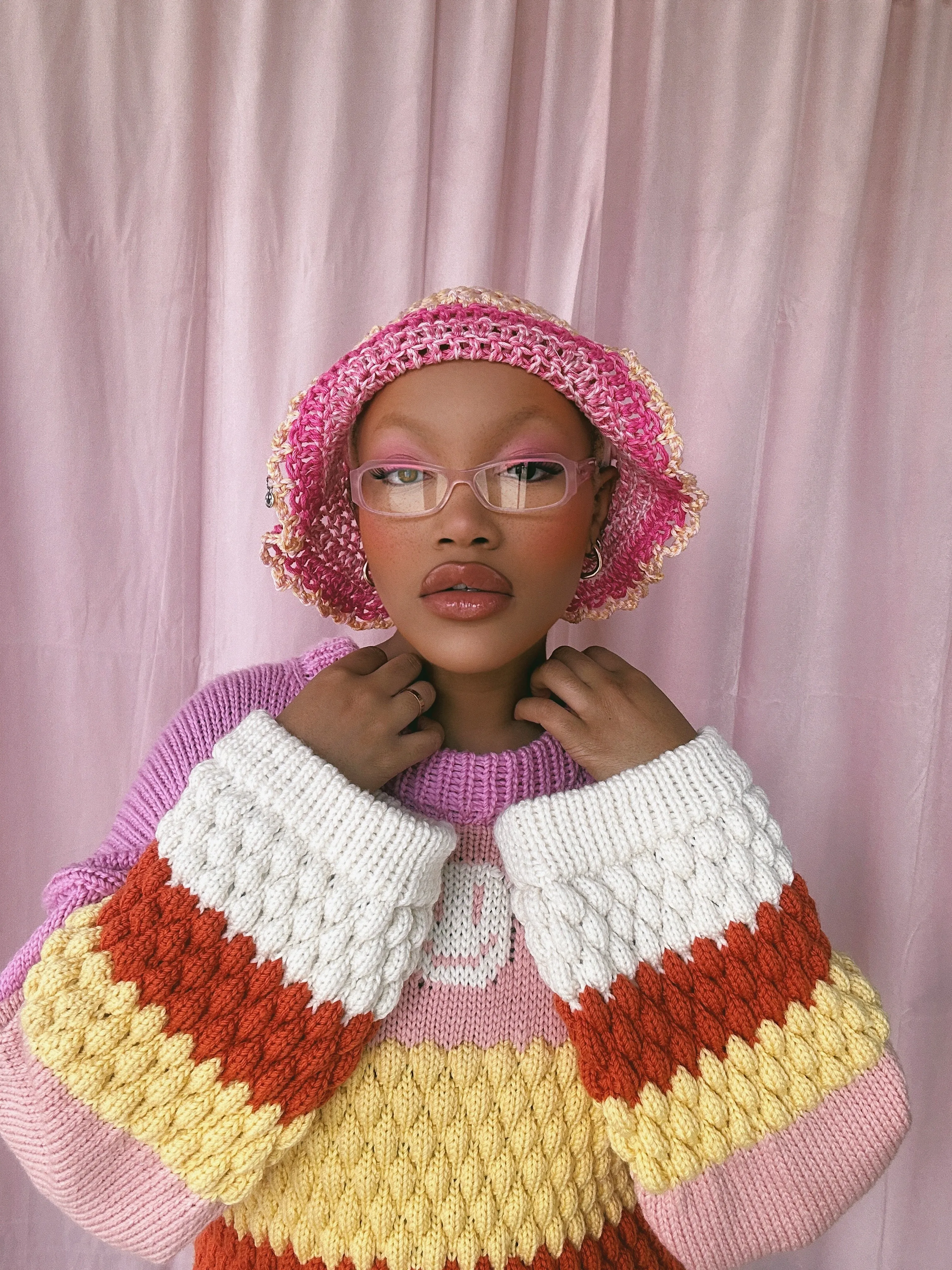 (1 Of 1) Orange and Pink Crochet Hat - READY TO SHIP