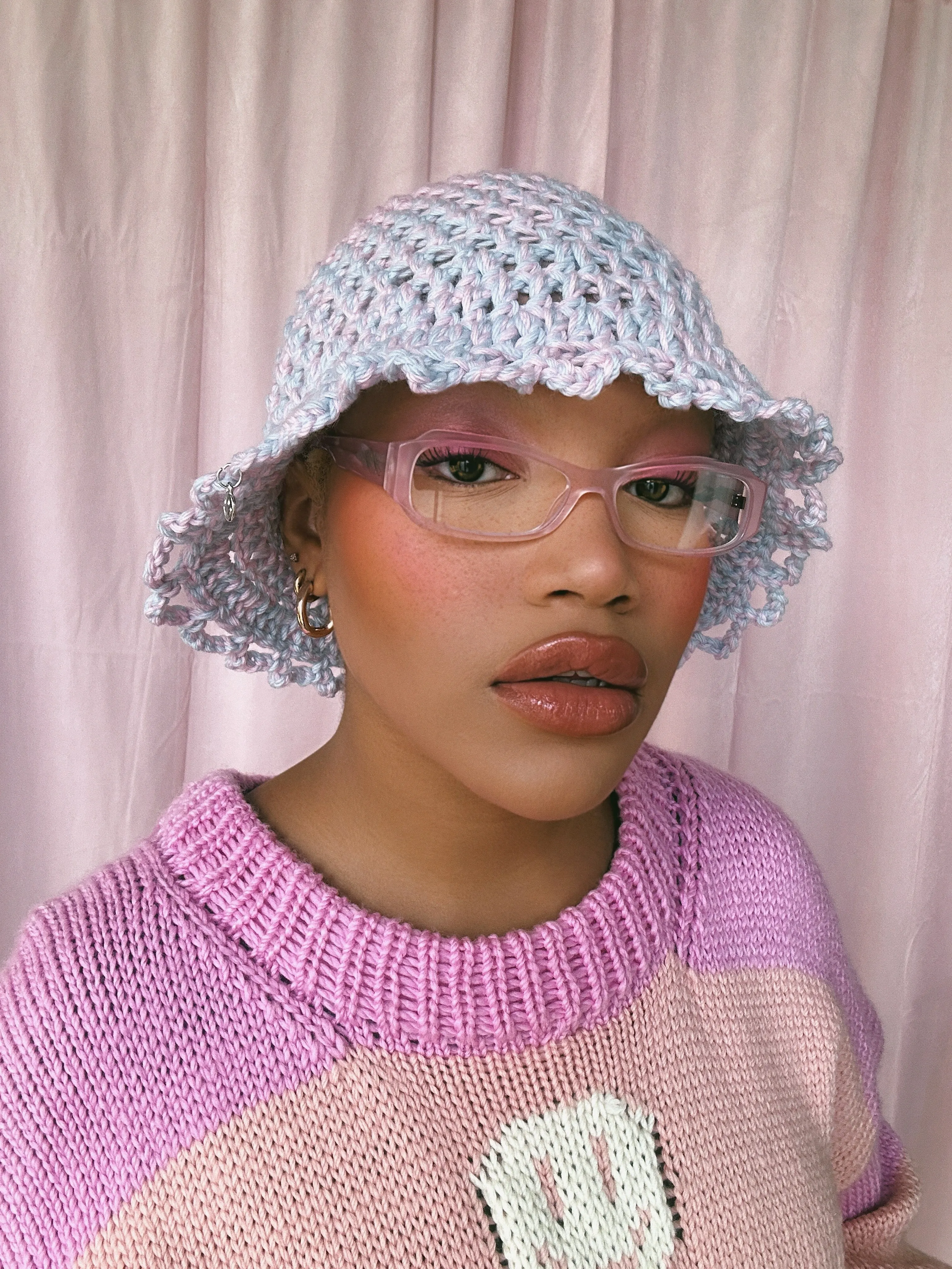 (1 Of 1) Pink and Blue Crochet Hat - READY TO SHIP