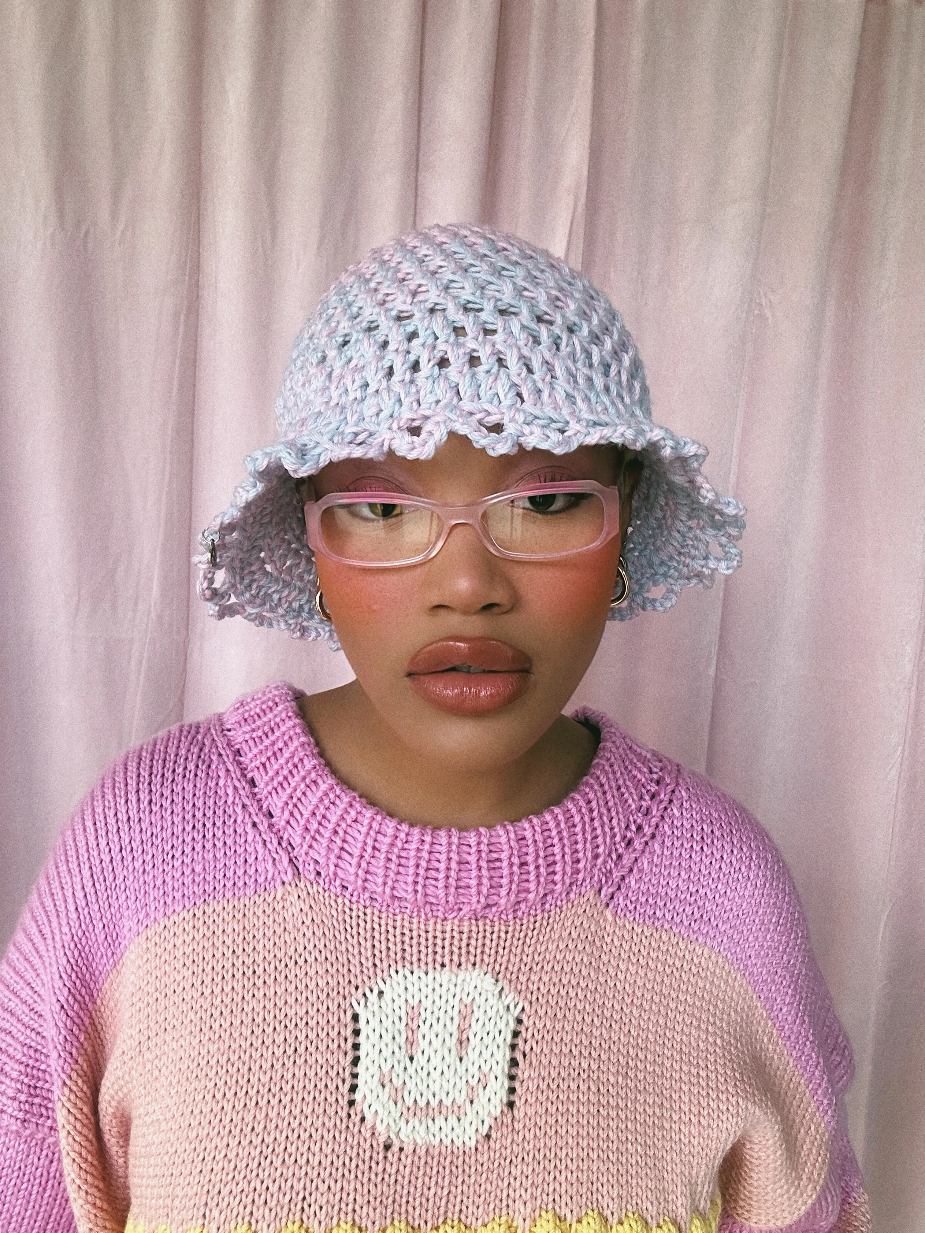 (1 Of 1) Pink and Blue Crochet Hat - READY TO SHIP