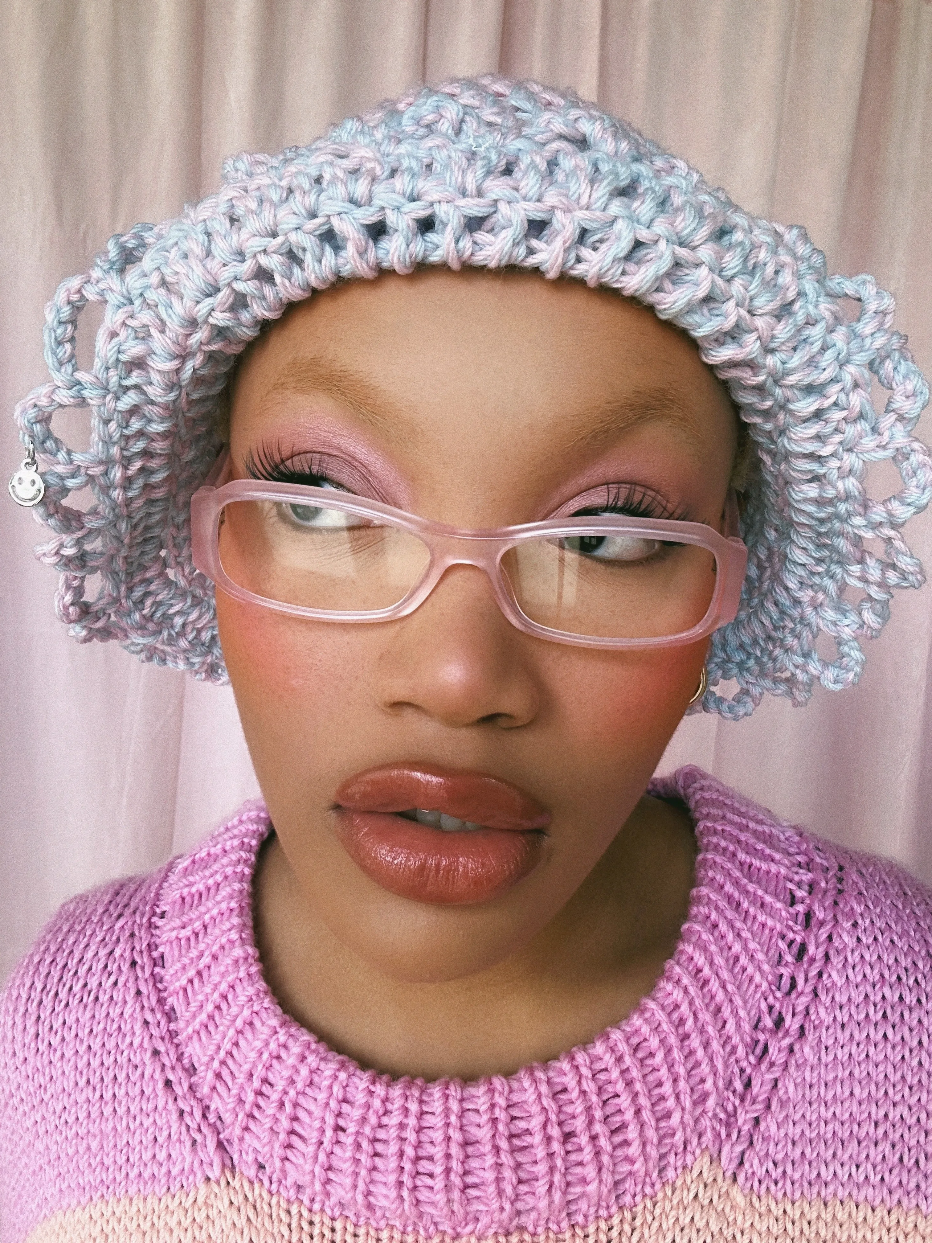 (1 Of 1) Pink and Blue Crochet Hat - READY TO SHIP