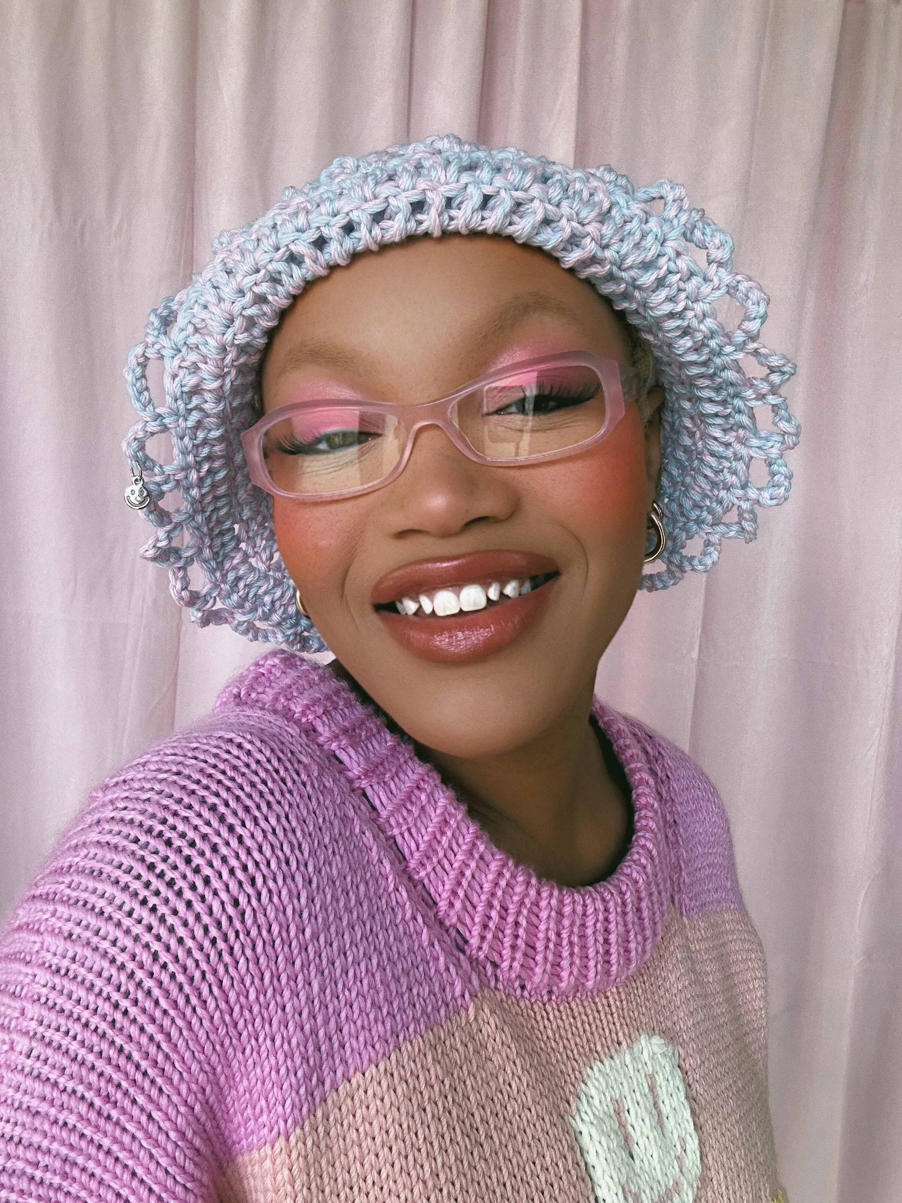 (1 Of 1) Pink and Blue Crochet Hat - READY TO SHIP