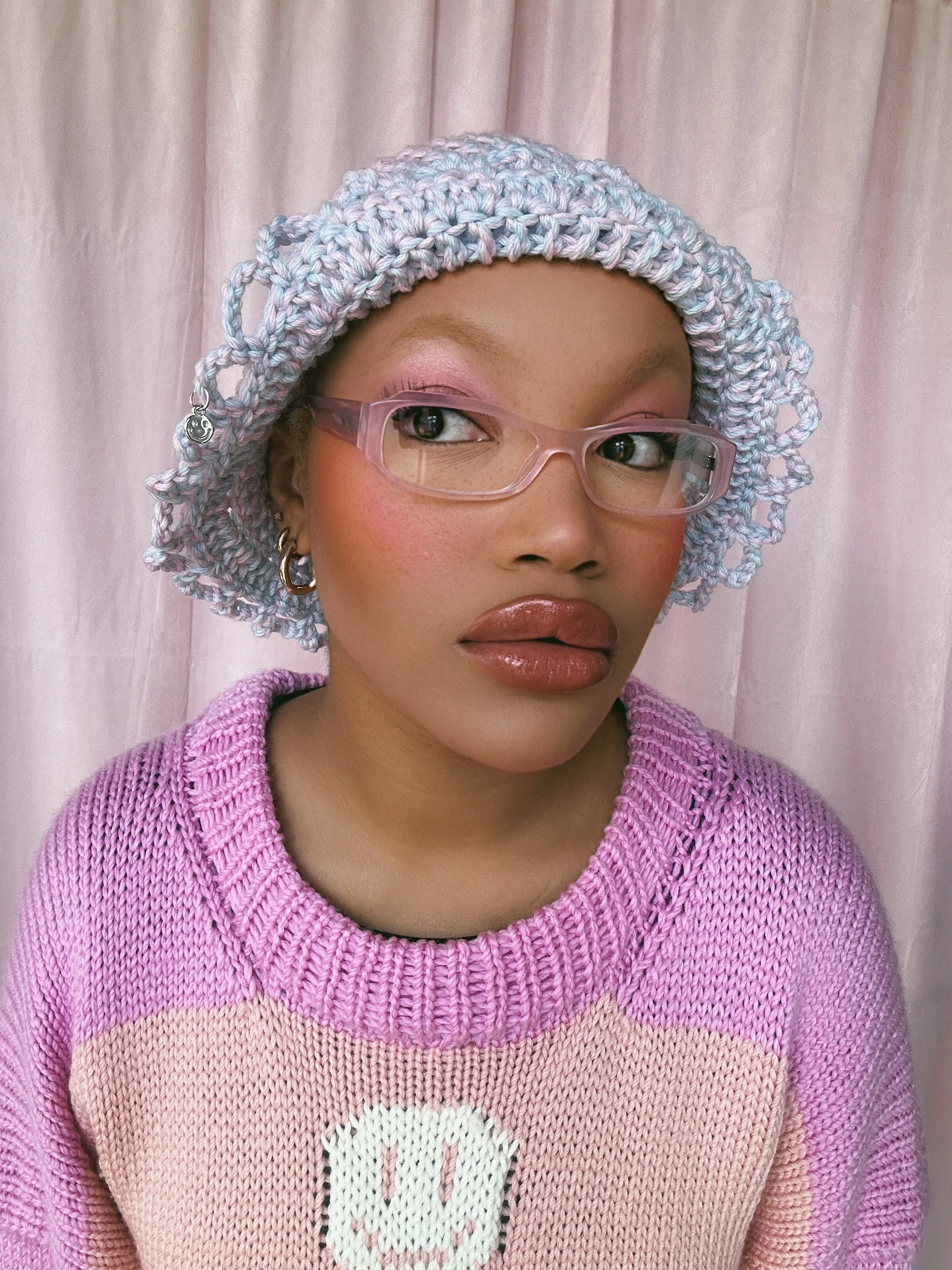 (1 Of 1) Pink and Blue Crochet Hat - READY TO SHIP