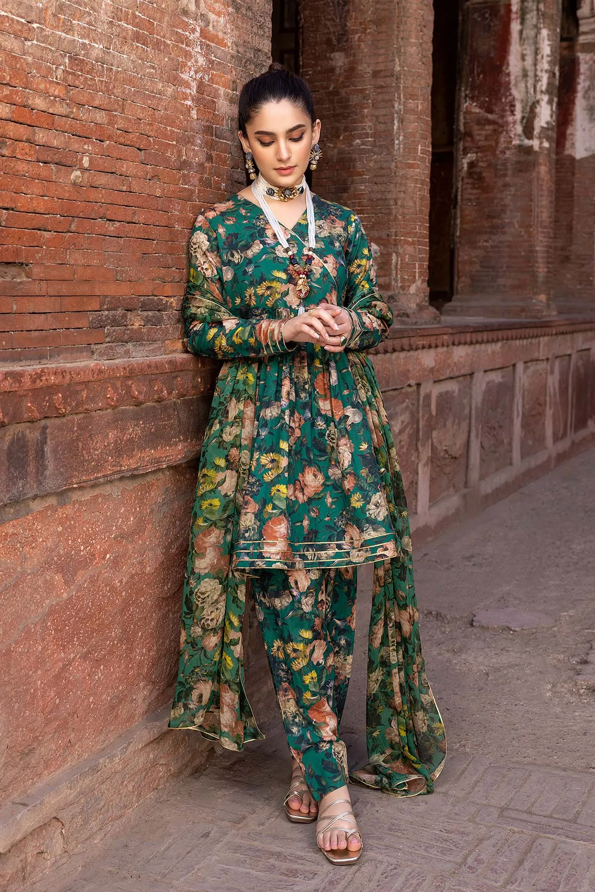 3-Pc Cotton Printed Shirt With Printed Trouser and Printed Chiffon Dupatta FFP23-16 A