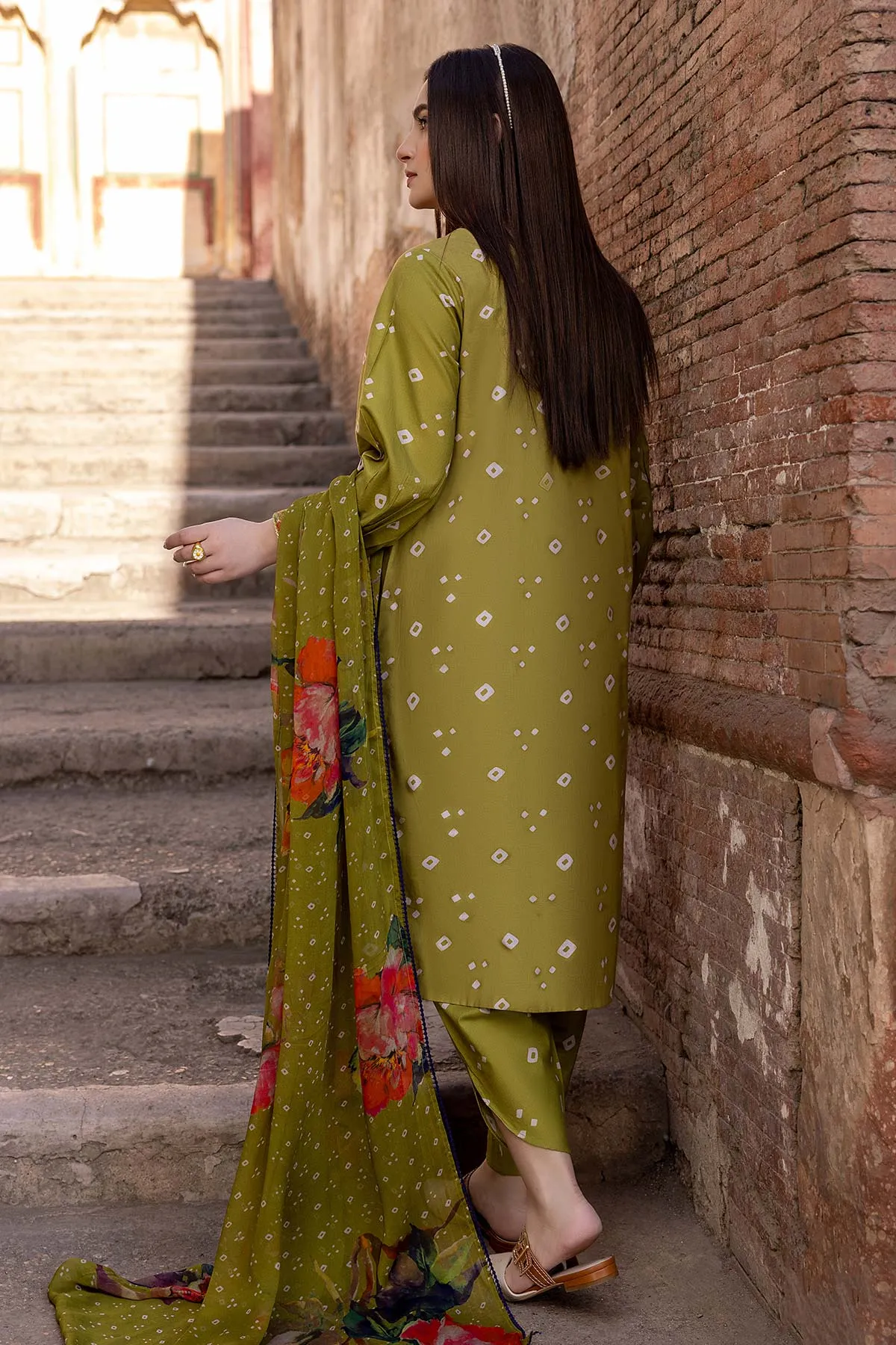 3-Pc Printed Shirt With Printed Cotton Trouser and Printed Chiffon Dupatta FFP23-11A