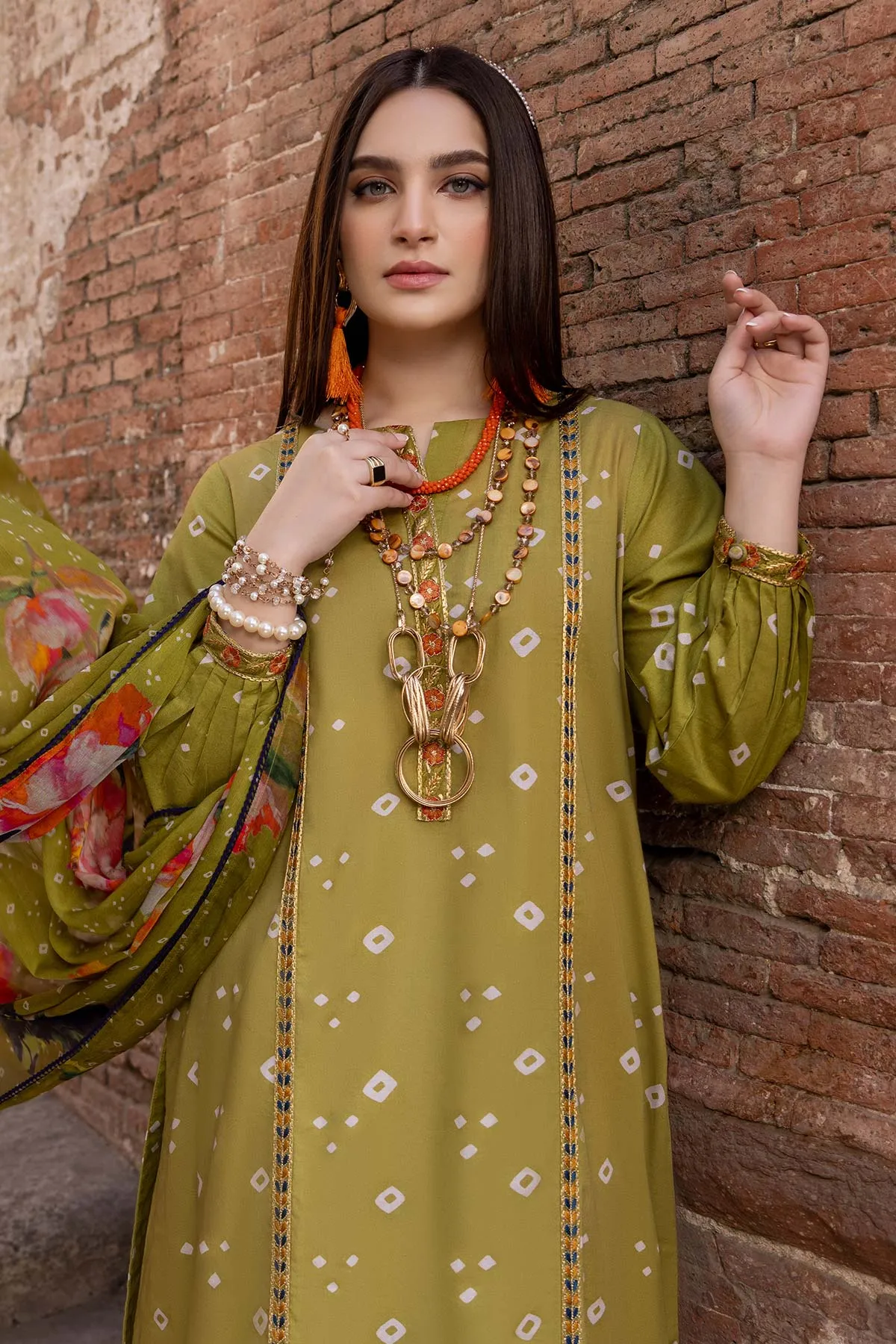 3-Pc Printed Shirt With Printed Cotton Trouser and Printed Chiffon Dupatta FFP23-11A