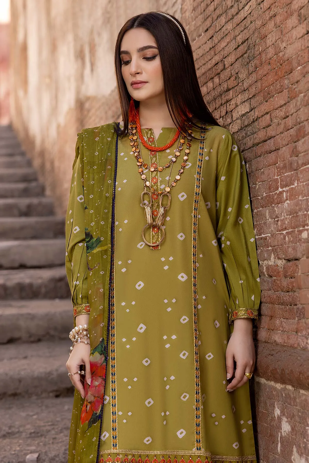 3-Pc Printed Shirt With Printed Cotton Trouser and Printed Chiffon Dupatta FFP23-11A