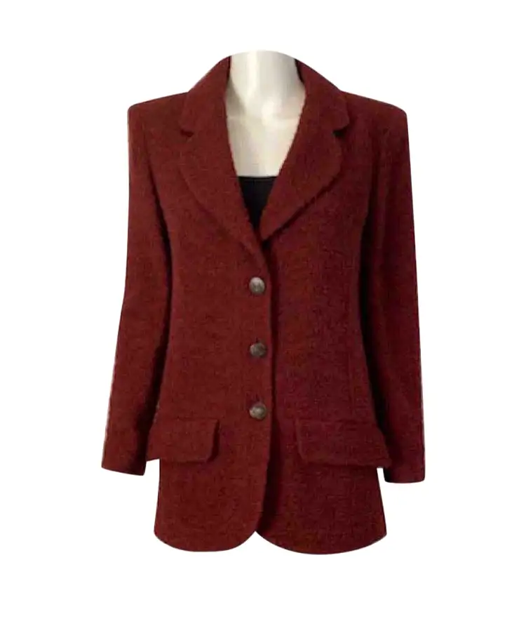 97A, 1997 Fall Vintage Chanel Mahogany Rust Boucle Blazer Jacket FR 38