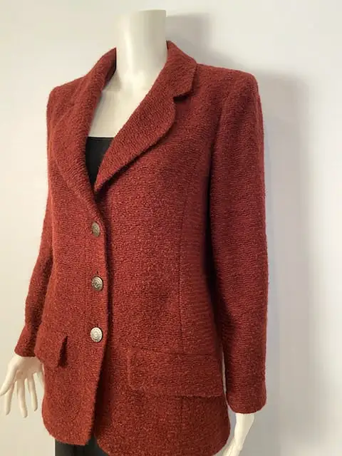 97A, 1997 Fall Vintage Chanel Mahogany Rust Boucle Blazer Jacket FR 38