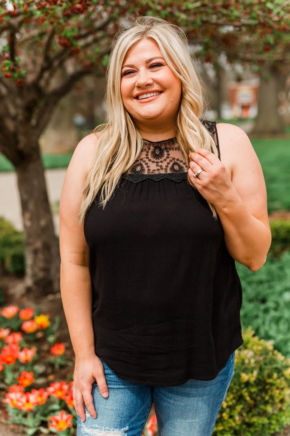 A Beautiful Life Lace Tank Top- Black