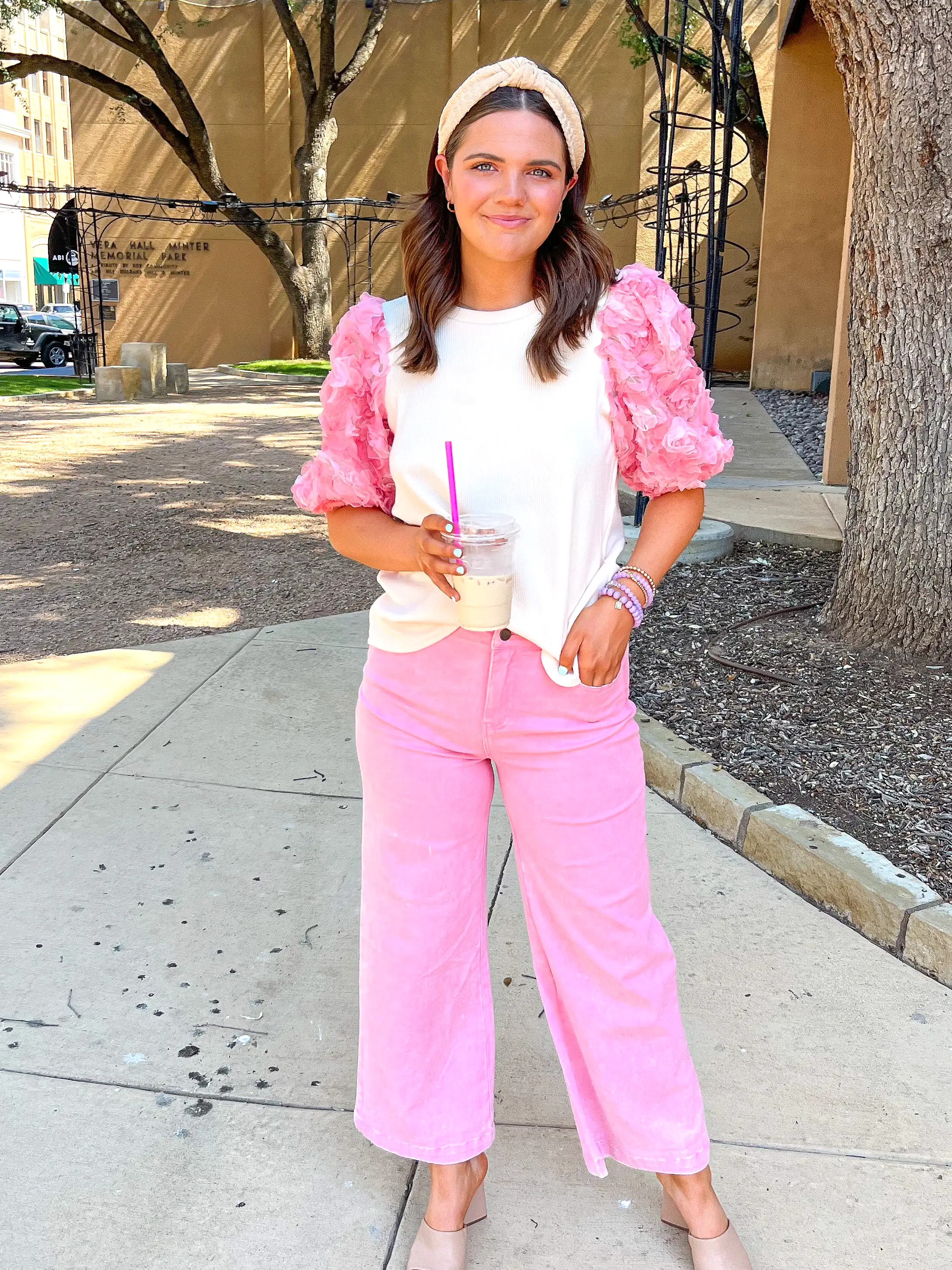 Acid Wash High Waisted Pants - Pink