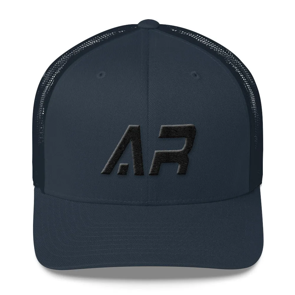 Arkansas - Mesh Back Trucker Cap - Black Embroidery - AR - Many Hat Color Options Available