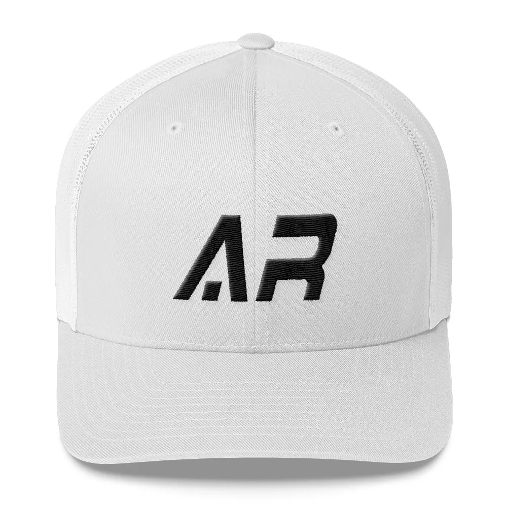 Arkansas - Mesh Back Trucker Cap - Black Embroidery - AR - Many Hat Color Options Available