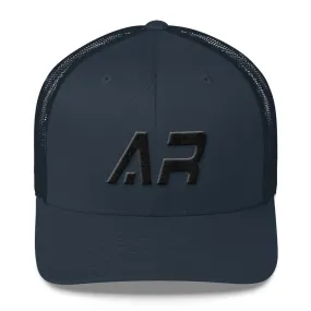 Arkansas - Mesh Back Trucker Cap - Black Embroidery - AR - Many Hat Color Options Available