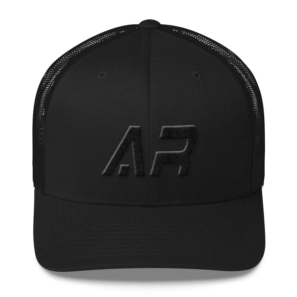 Arkansas - Mesh Back Trucker Cap - Black Embroidery - AR - Many Hat Color Options Available