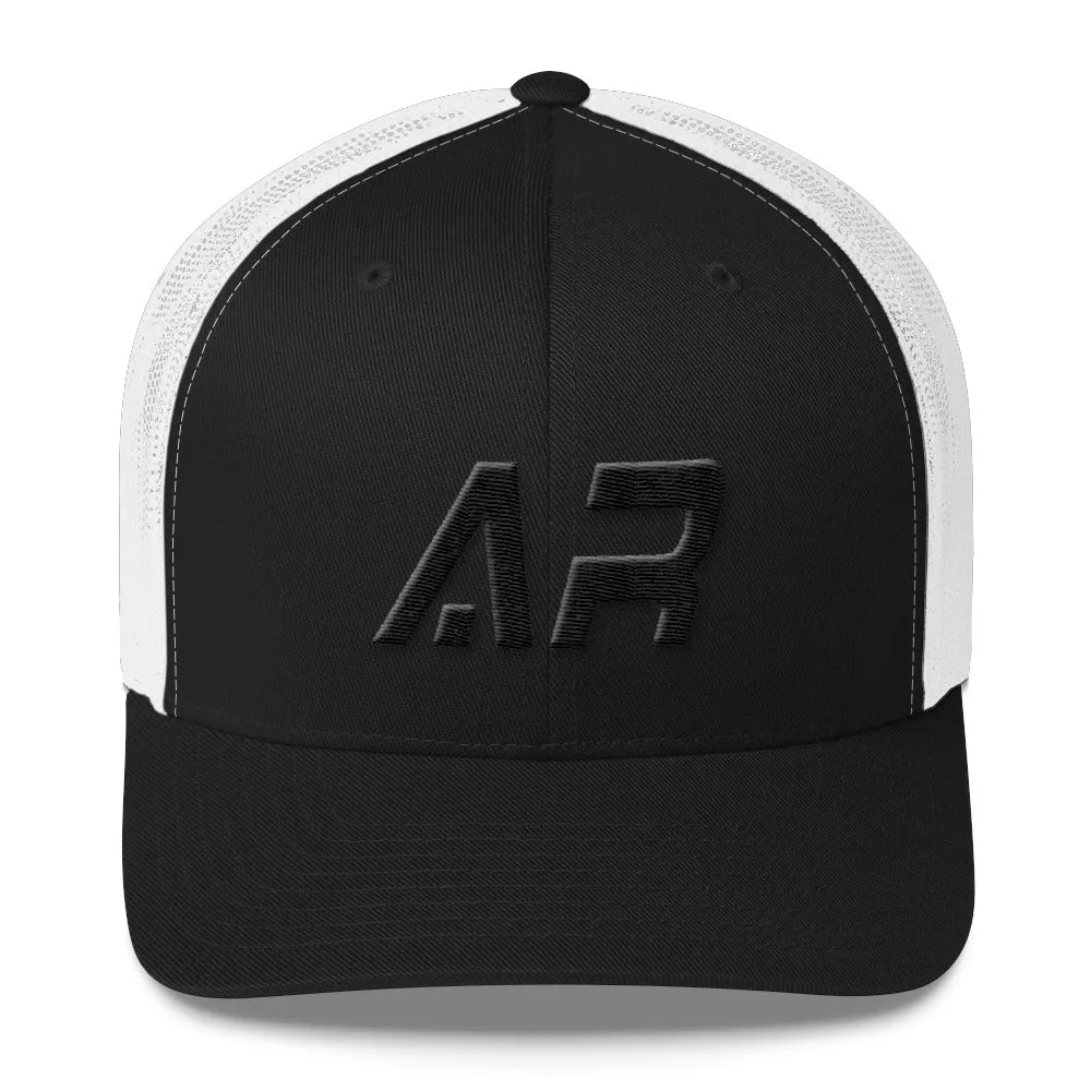 Arkansas - Mesh Back Trucker Cap - Black Embroidery - AR - Many Hat Color Options Available