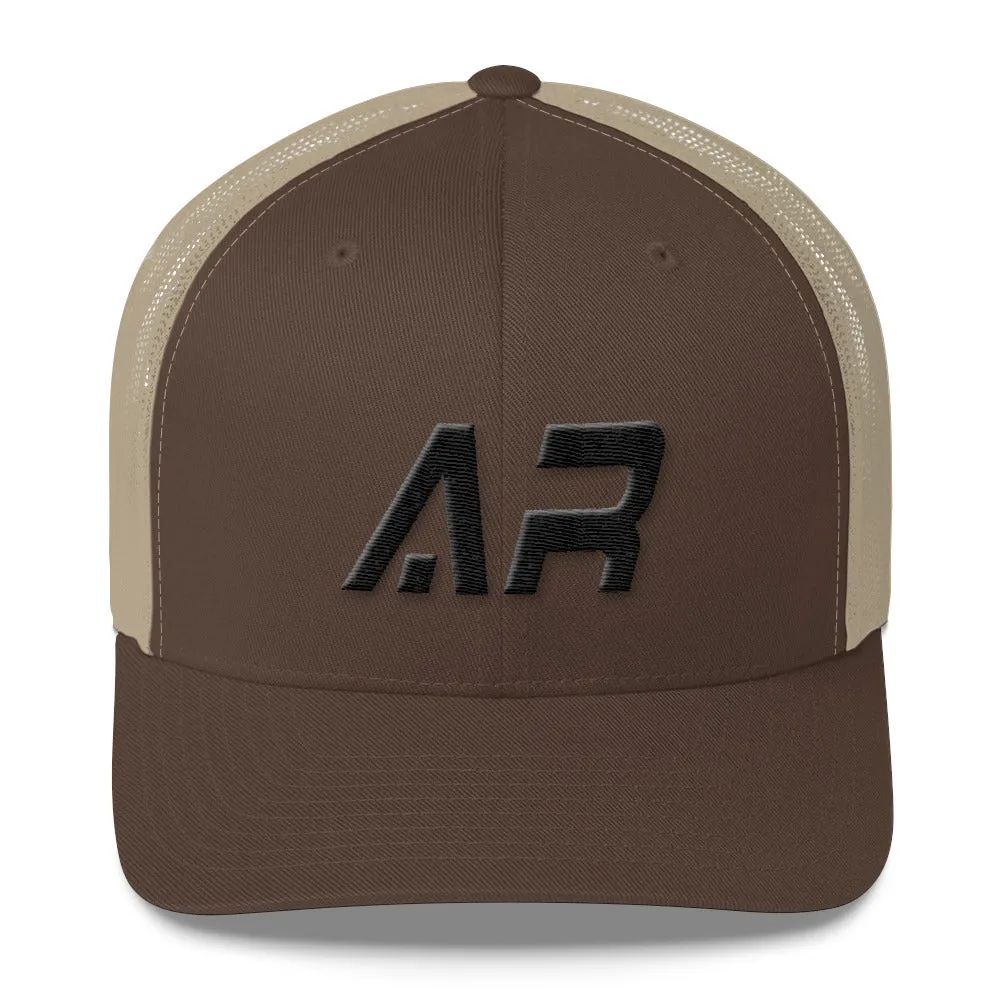 Arkansas - Mesh Back Trucker Cap - Black Embroidery - AR - Many Hat Color Options Available