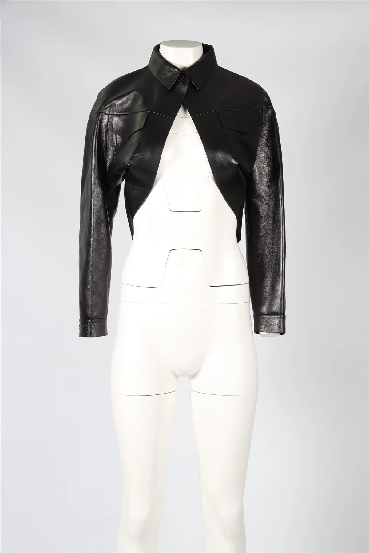 AZZEDINE ALAA BLACK CROPPED LEATHER JACKET FR 38 UK 10