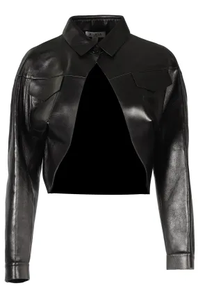 AZZEDINE ALAA BLACK CROPPED LEATHER JACKET FR 38 UK 10