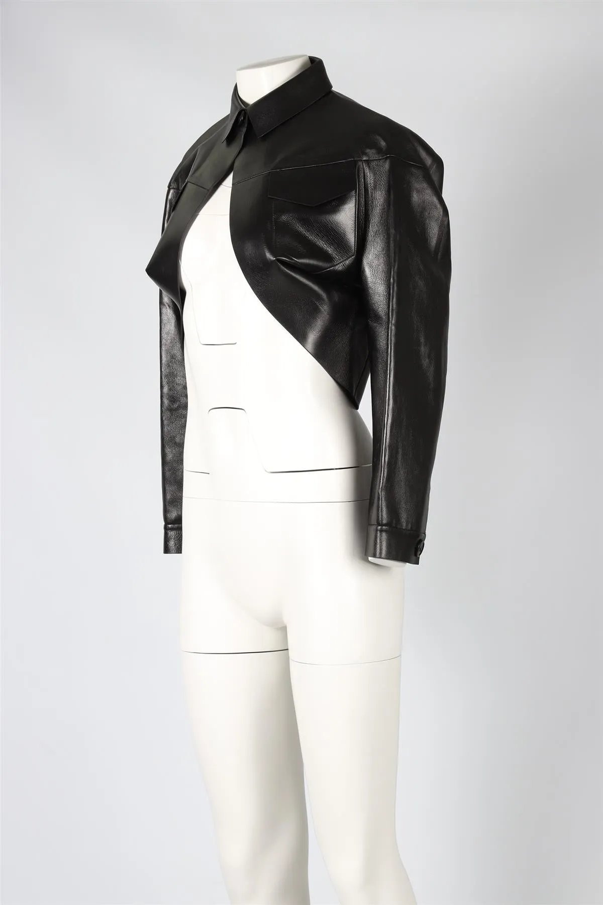 AZZEDINE ALAA BLACK CROPPED LEATHER JACKET FR 38 UK 10