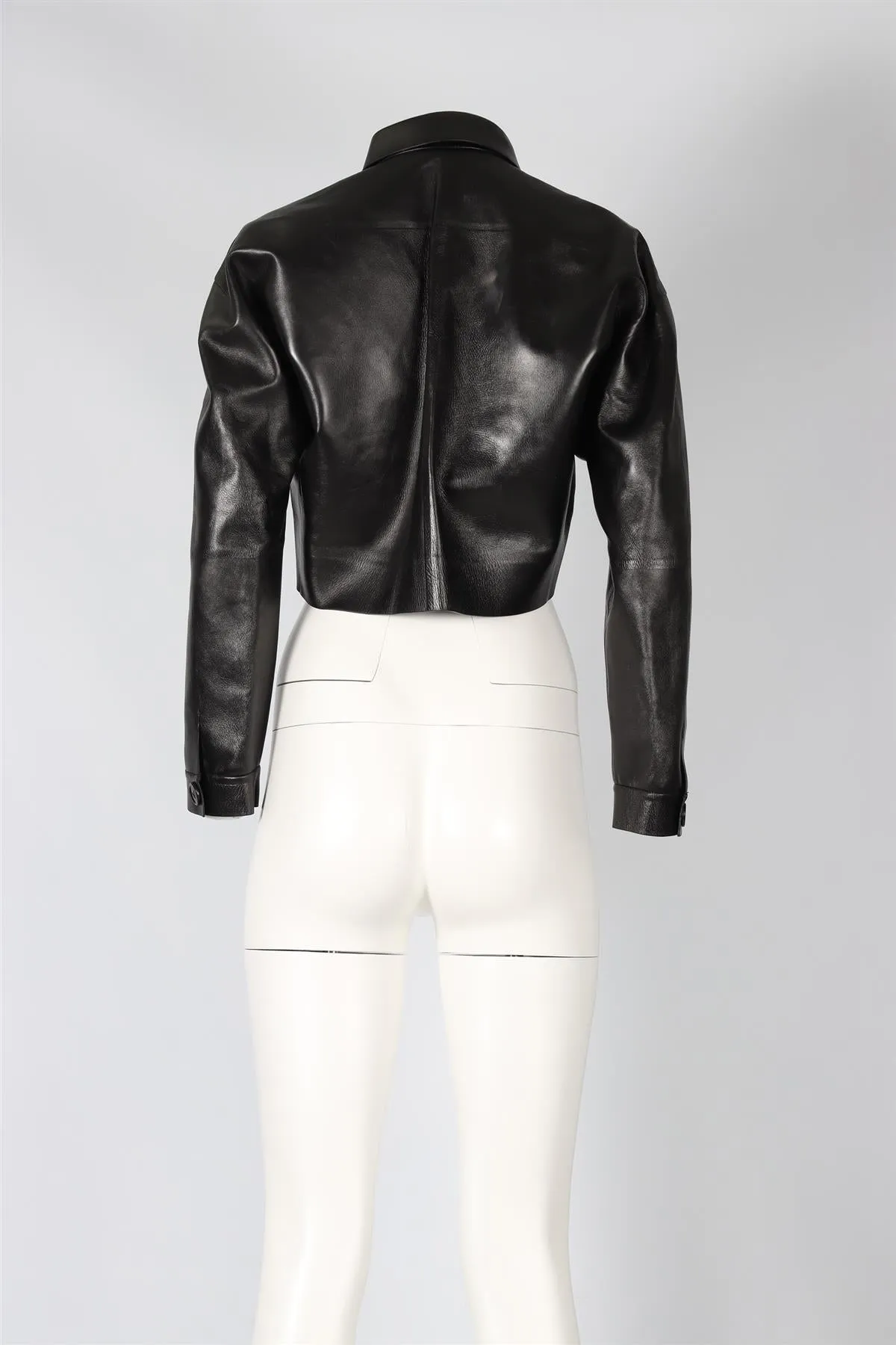 AZZEDINE ALAA BLACK CROPPED LEATHER JACKET FR 38 UK 10