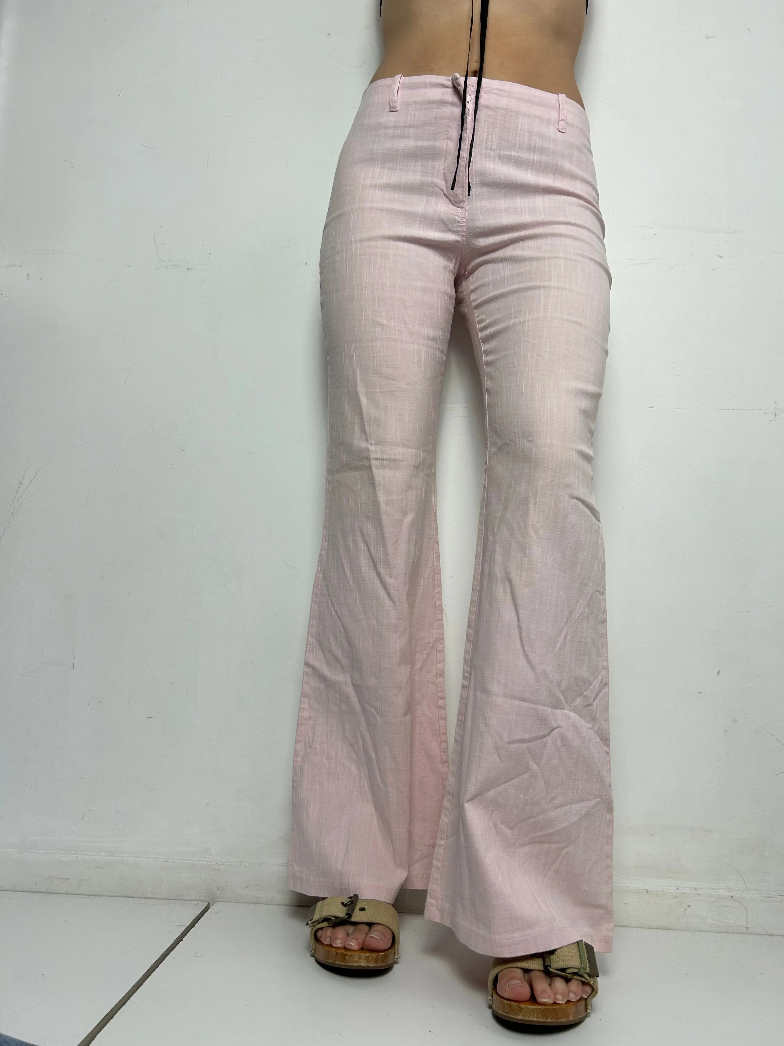 Baby pink cotton low rise flare office pants (S/M)