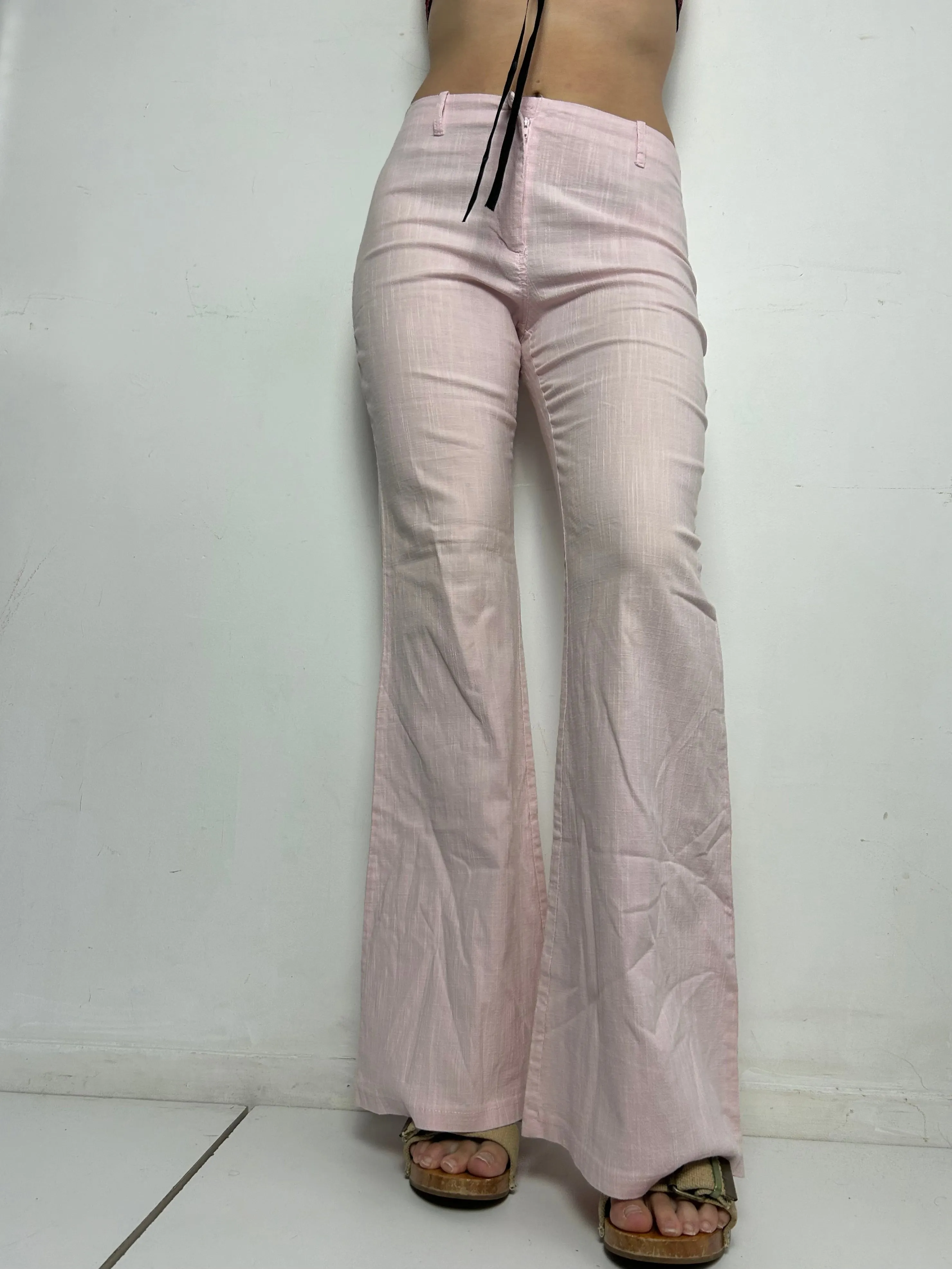 Baby pink cotton low rise flare office pants (S/M)