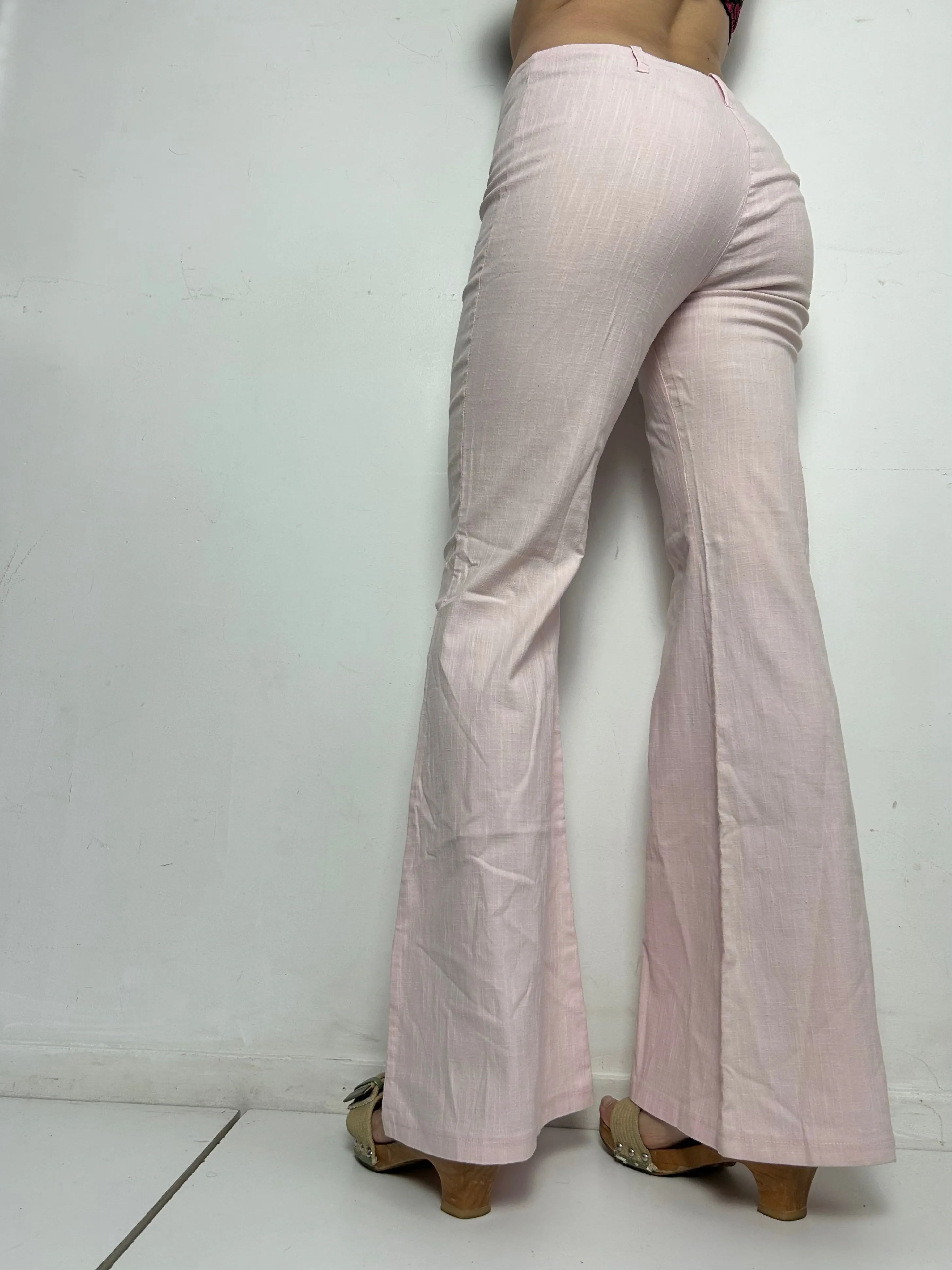 Baby pink cotton low rise flare office pants (S/M)