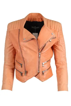 BALMAIN LEATHER BIKER JACKET FR 38 UK 10