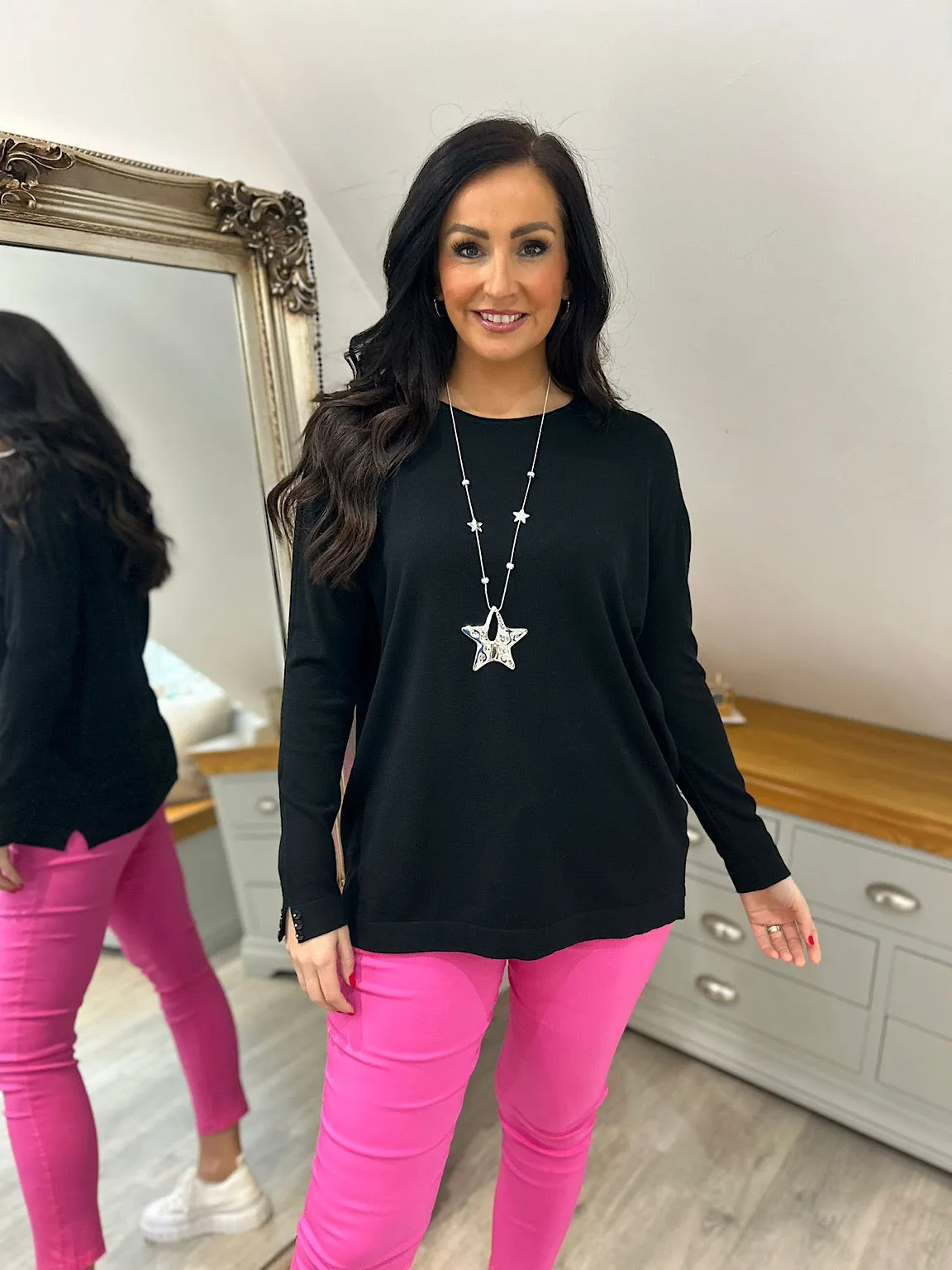 Black Long Sleeve Cross V Neck Top Tori