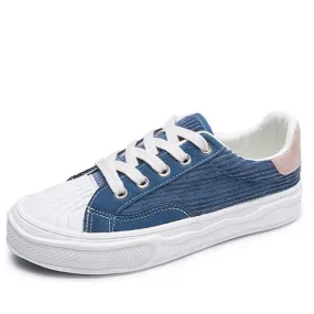 Blue canvas texture stripe lace up shoe sneaker