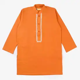 Boys Cotton Slub Printed Kurta (Tribal)-B.Orange