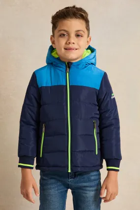 Boys Navy Embellished Hooded Jacket