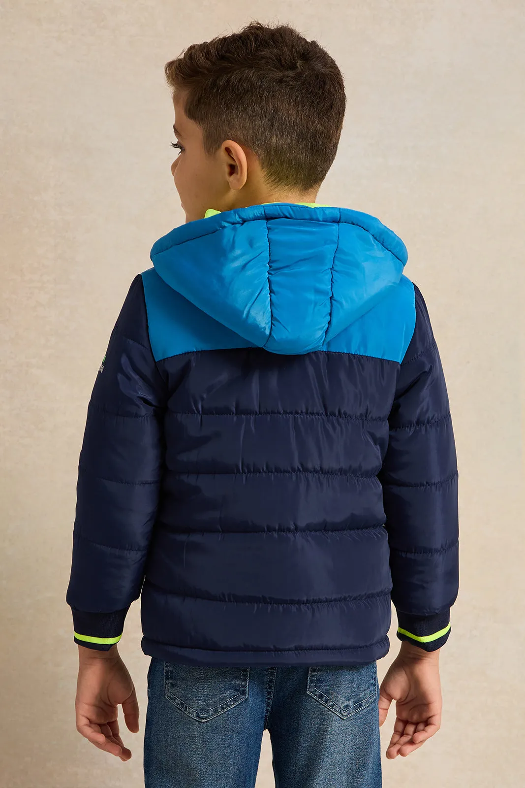 Boys Navy Embellished Hooded Jacket