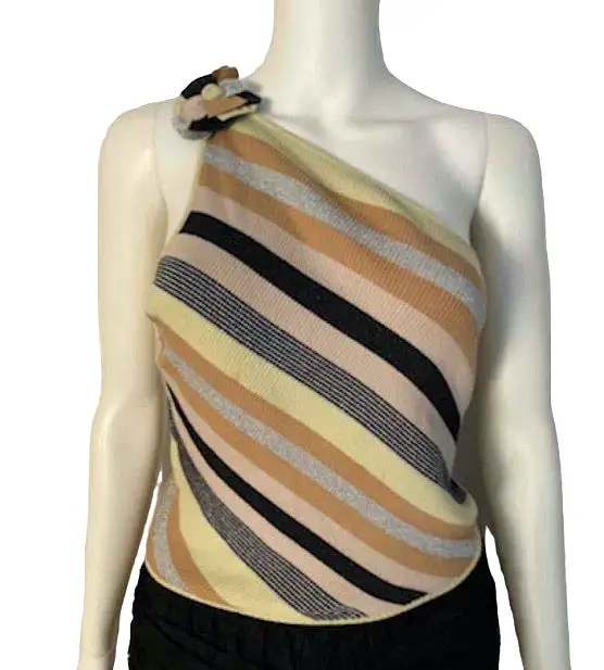 Chanel 01P, 2001 Spring Camellia ribbed shoulder striped top blouse FR 38