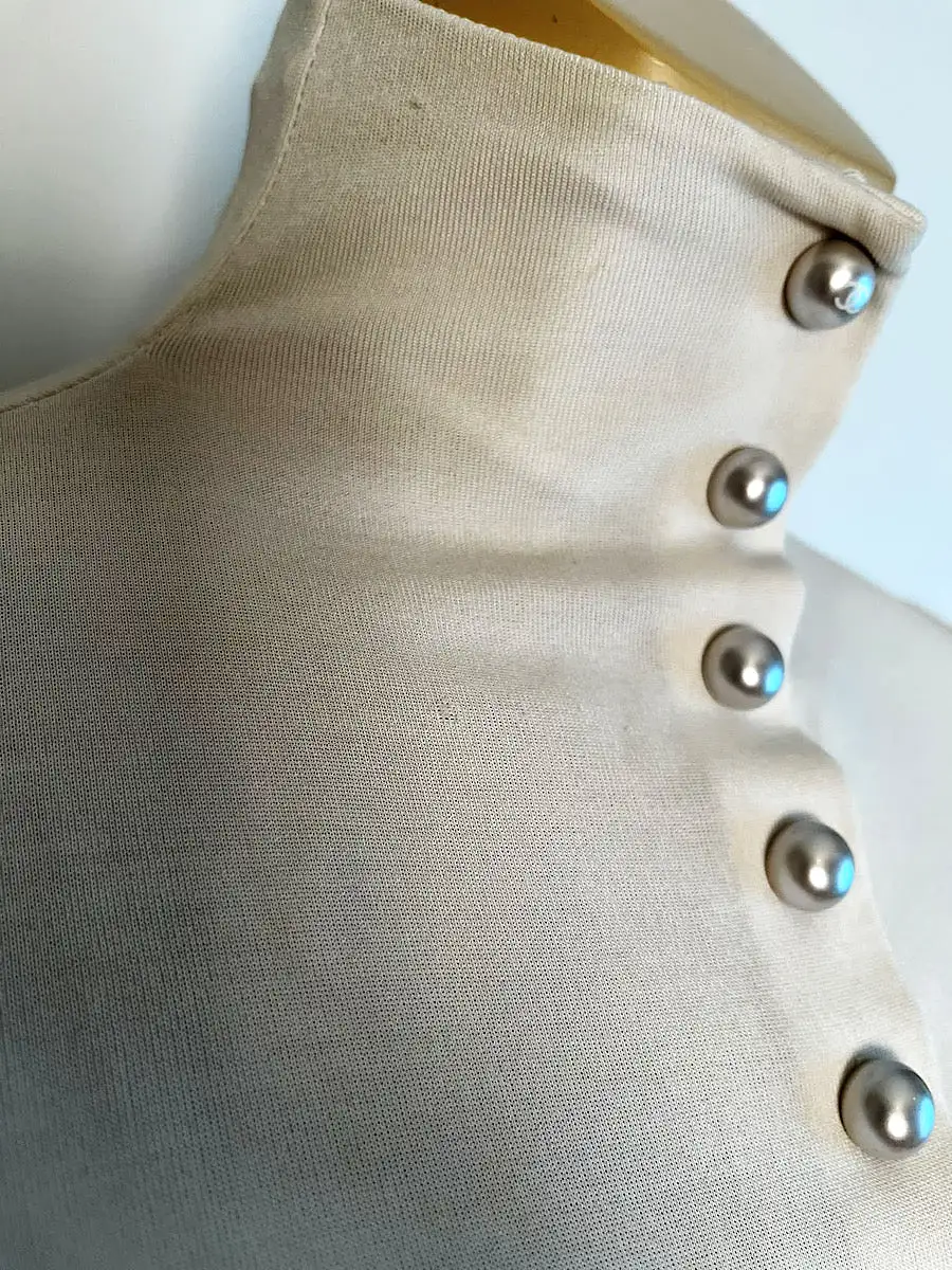 Chanel Satin Silk Pearl CC logo buttons Ivory Blouse FR 38