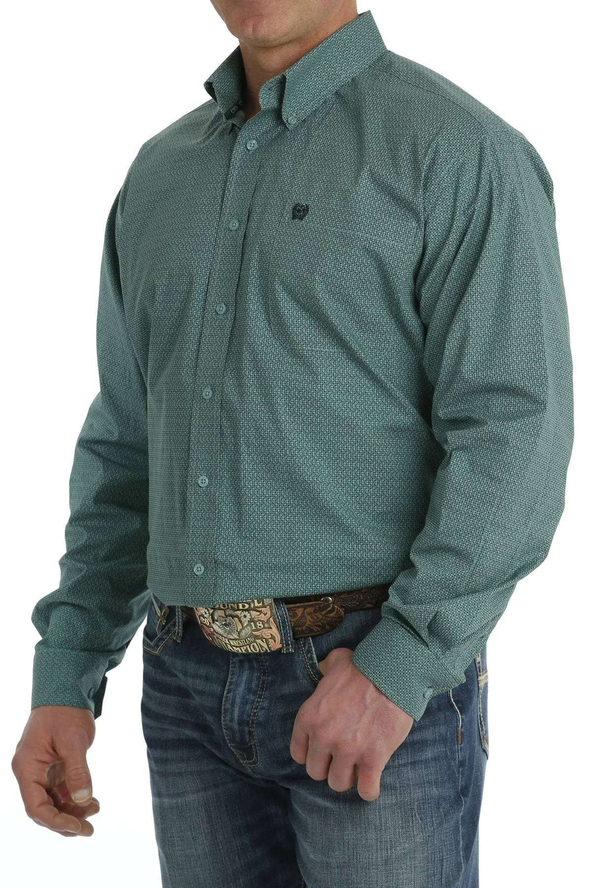 Cinch Green Geo Print Shirt