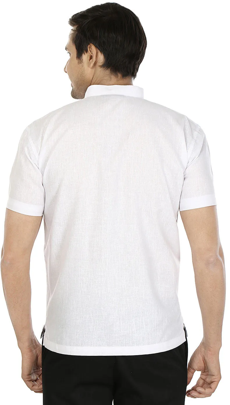 Cotton Dress Mens Short Sleeve Kurta Shirt India Fashion Clothes (White)