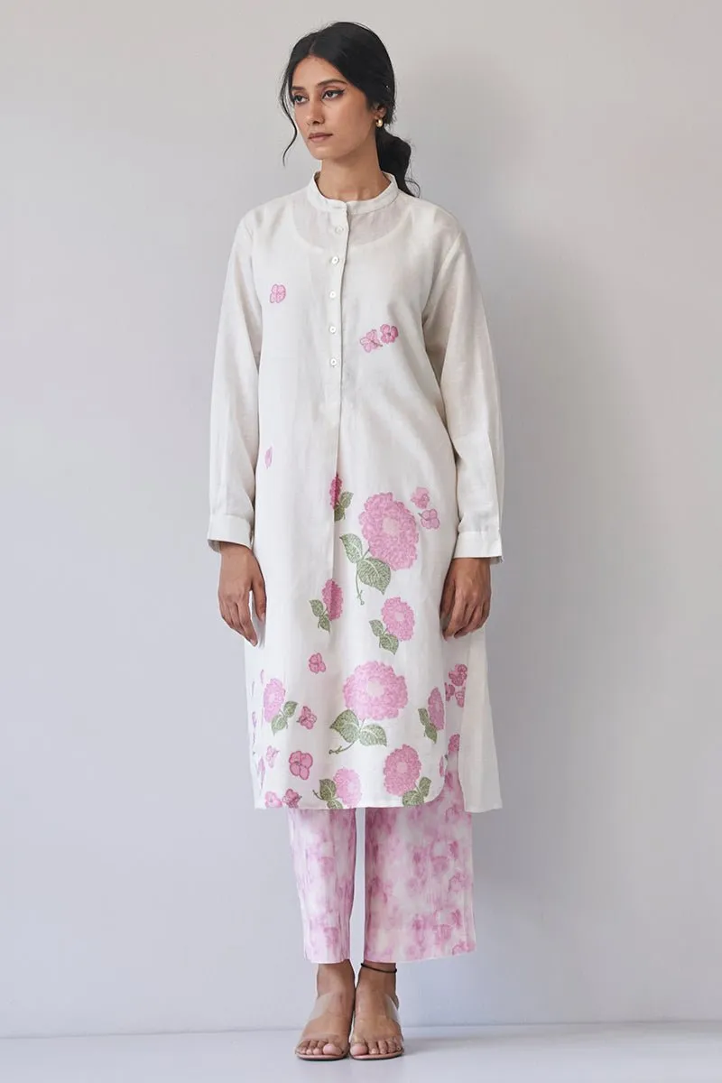 Cream Woven Flower Cotton Linen Co-ord Set