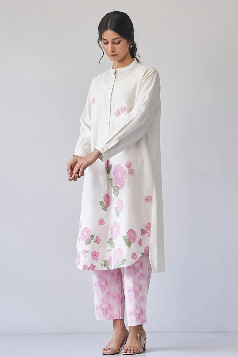 Cream Woven Flower Cotton Linen Co-ord Set