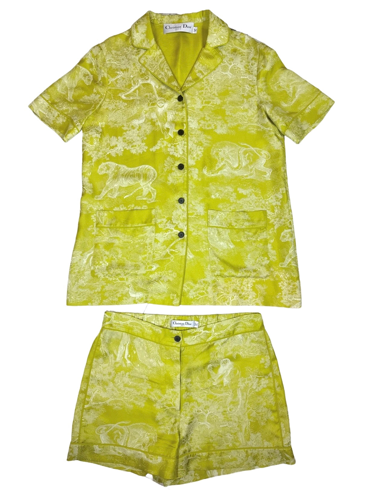 DIOR - Set pijama Toile de Jouy lime 100% silk size 36FR & 38 FR