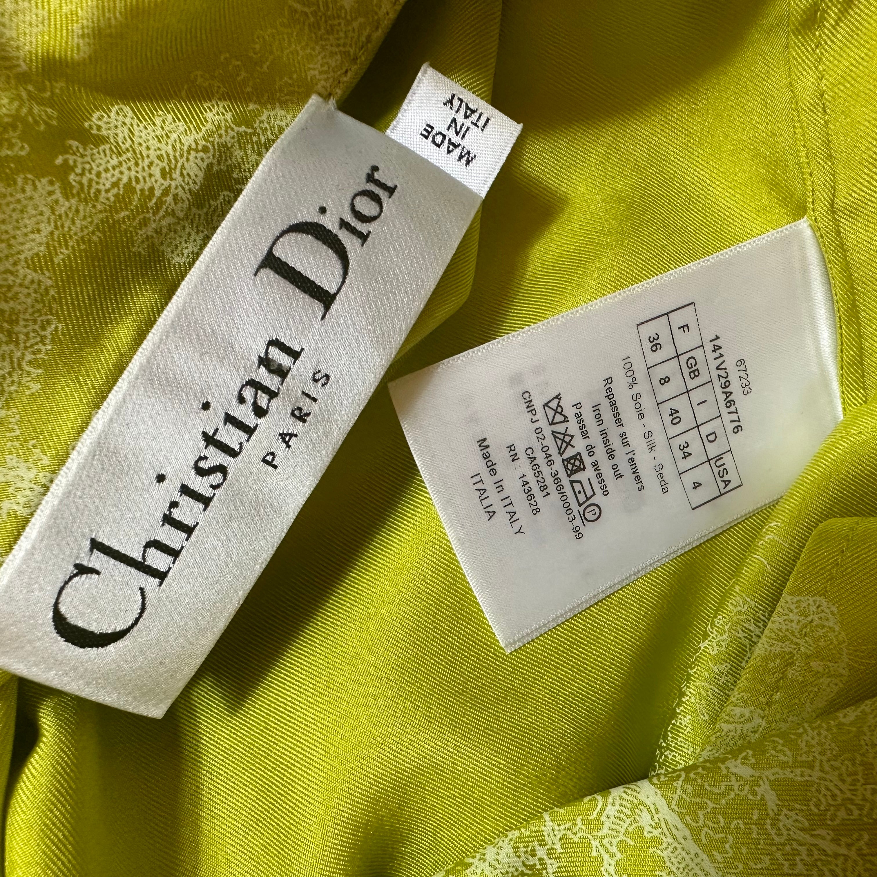 DIOR - Set pijama Toile de Jouy lime 100% silk size 36FR & 38 FR