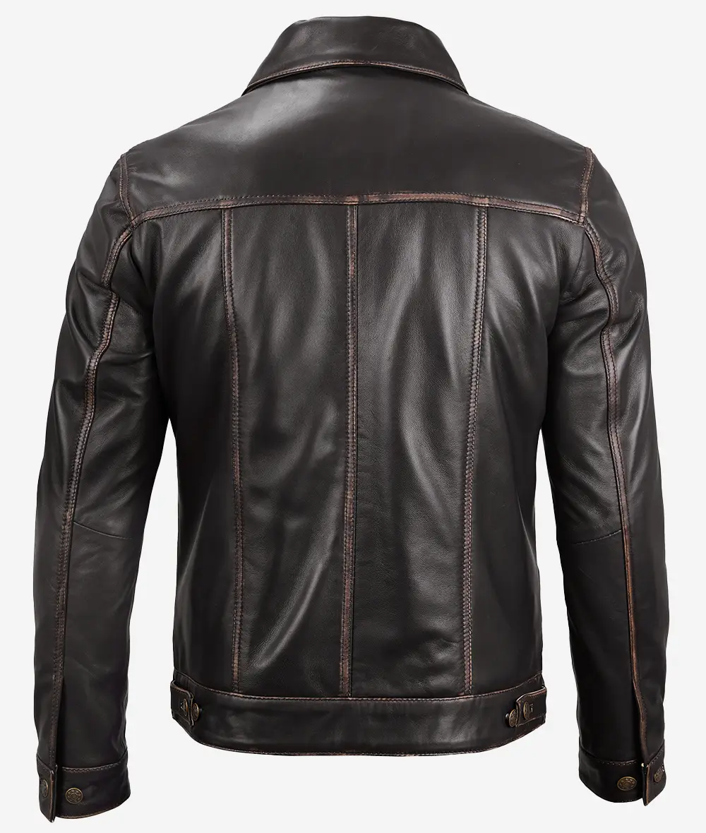 Fernando Men's Dark Brown Leather Trucker Jacket