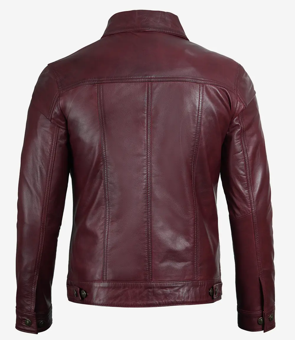 Fernando Men's Lambskin Leather Maroon Trucker Jacket