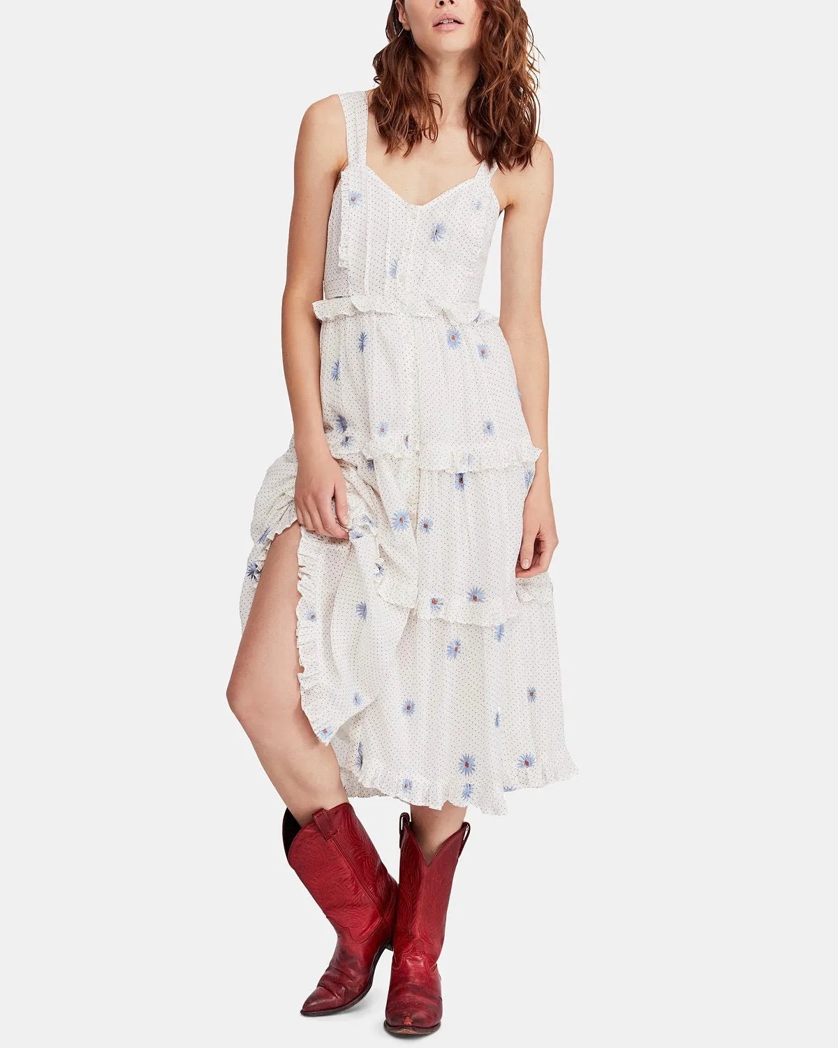 Free People Daisy Chain Button Up Midi Dress in White / Ecru Combo