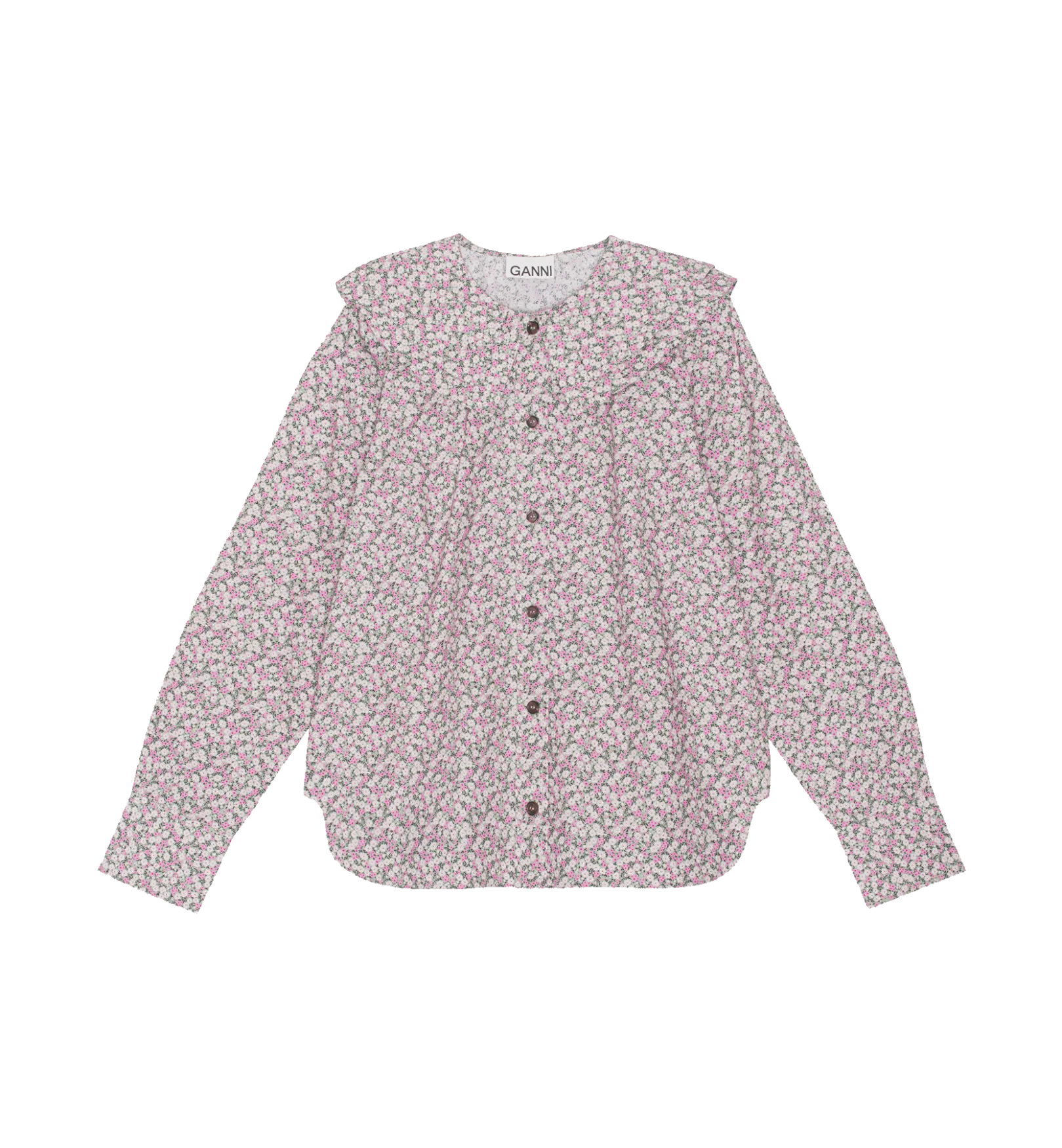 Ganni Pink Printed Cotton Double-Collar Shirt