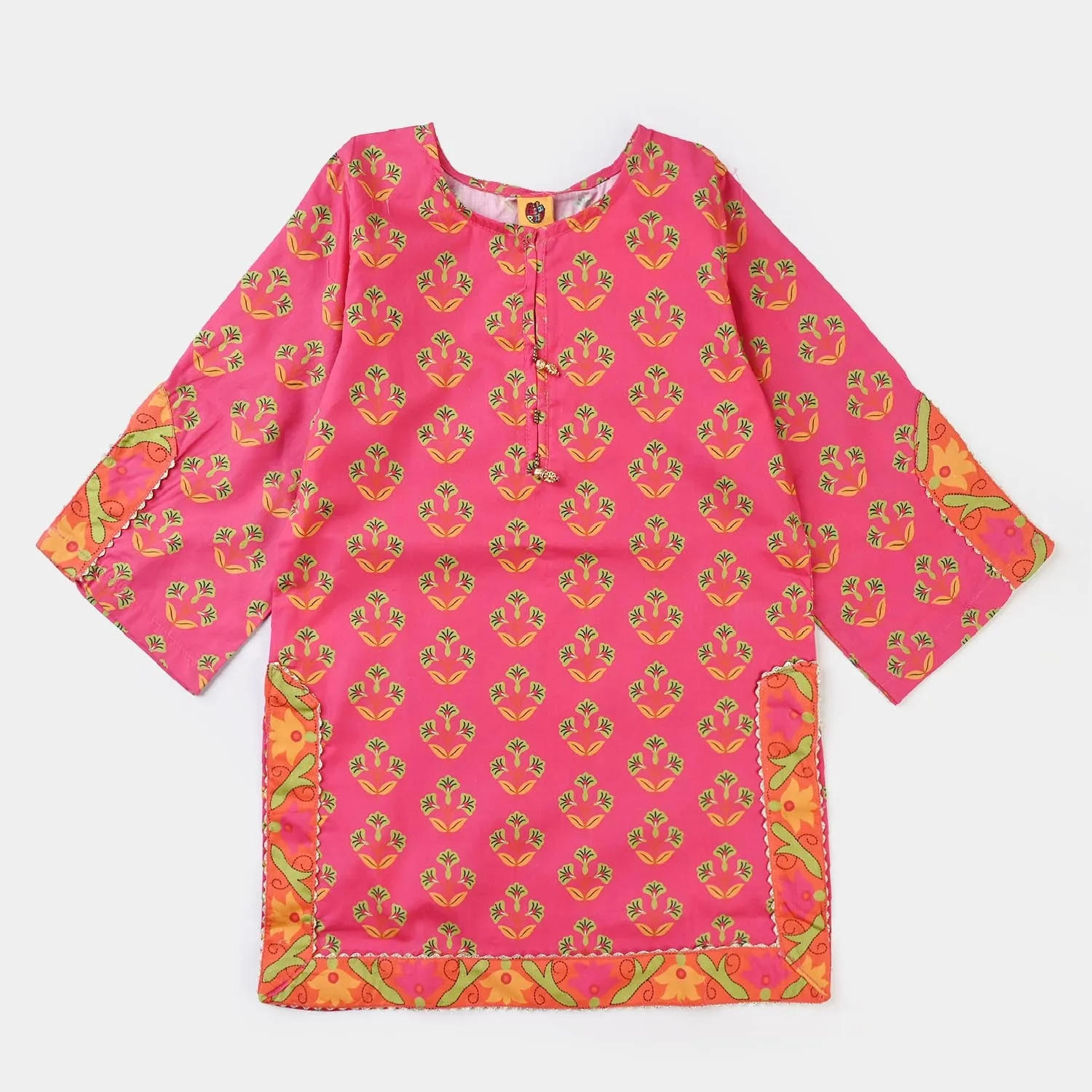 Girls Cotton Poplin Printed Kurti -Pink